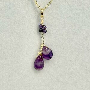 Gold Chain Slider Necklace with Genuine Purple Amethyst Teardrop Drops